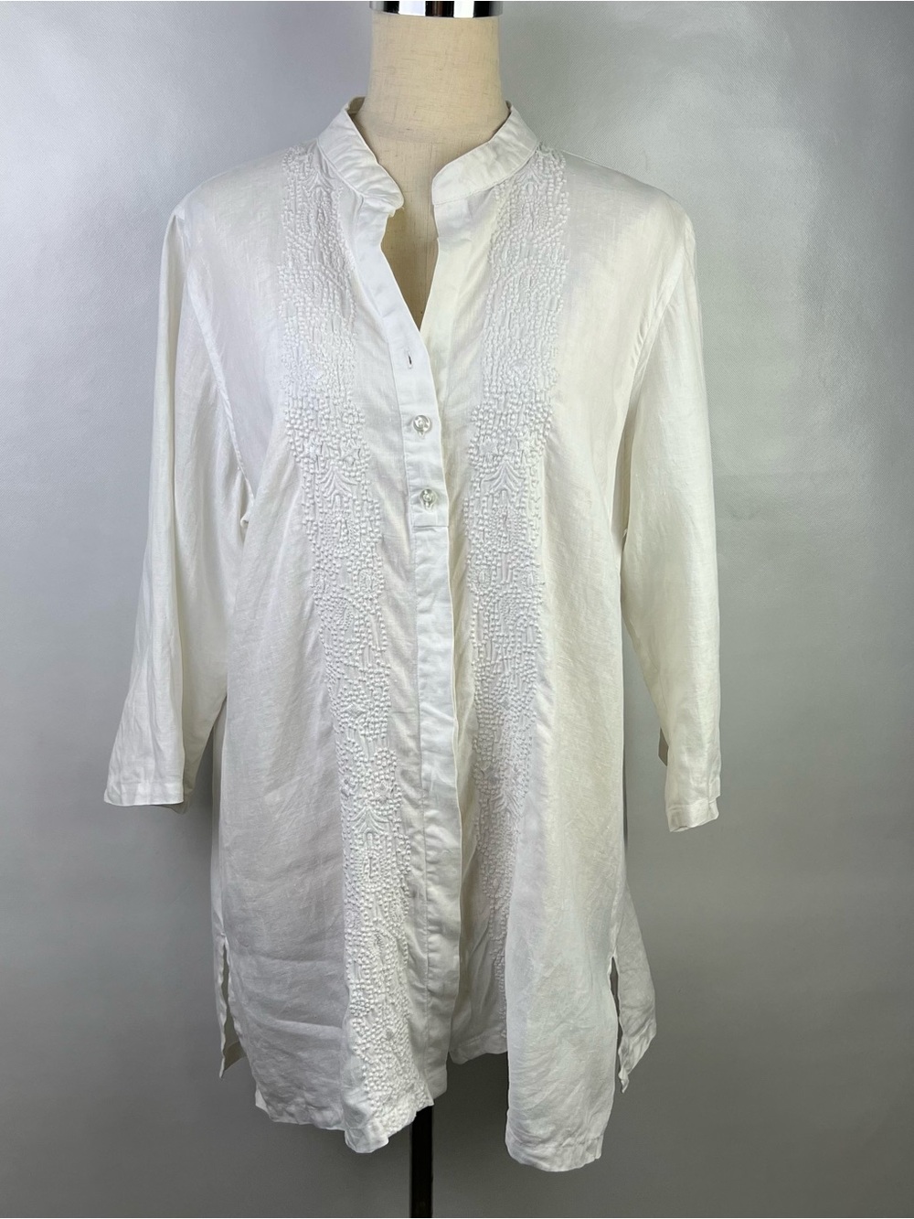 Soft Surroundings Embroidered White Boho 100% linen  Tunic Blouse Size L